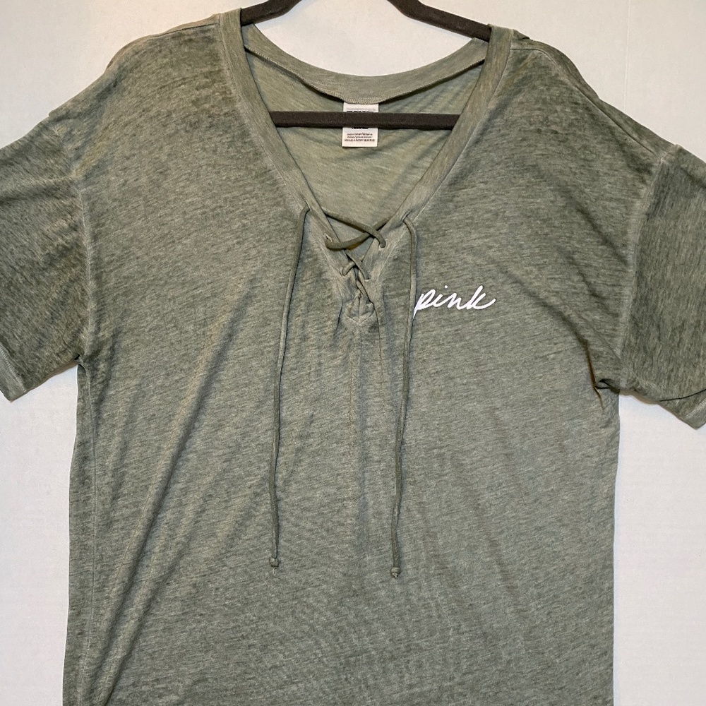 VS Pink Campus Green Lace-Up Top